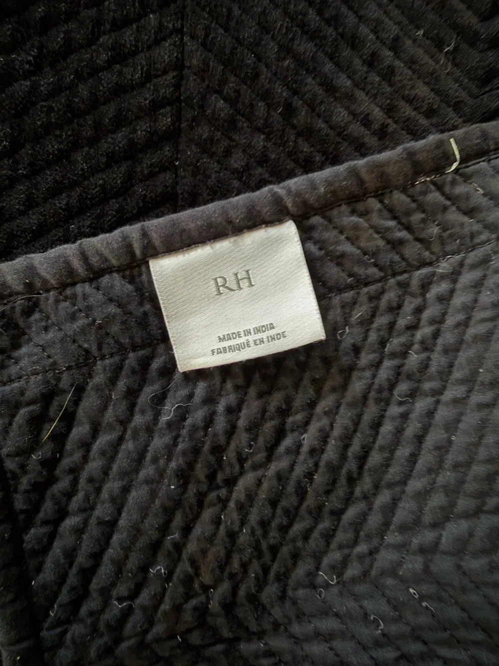 Restoration Hardware Cover Velvet Chevron Stitch Black Full/Queen